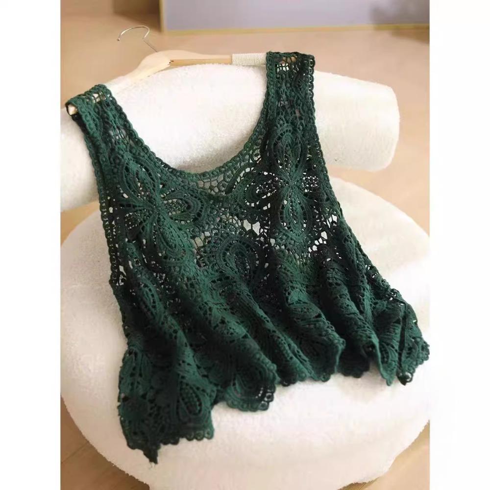 DIMANAF Sommer Damen T-Shirt Strick-T-Shirt Ärmellos Basic Weste Transparent Loch Mode Sexy Tops T-Shirts Beiläufige Lose Weiße T-Shirts