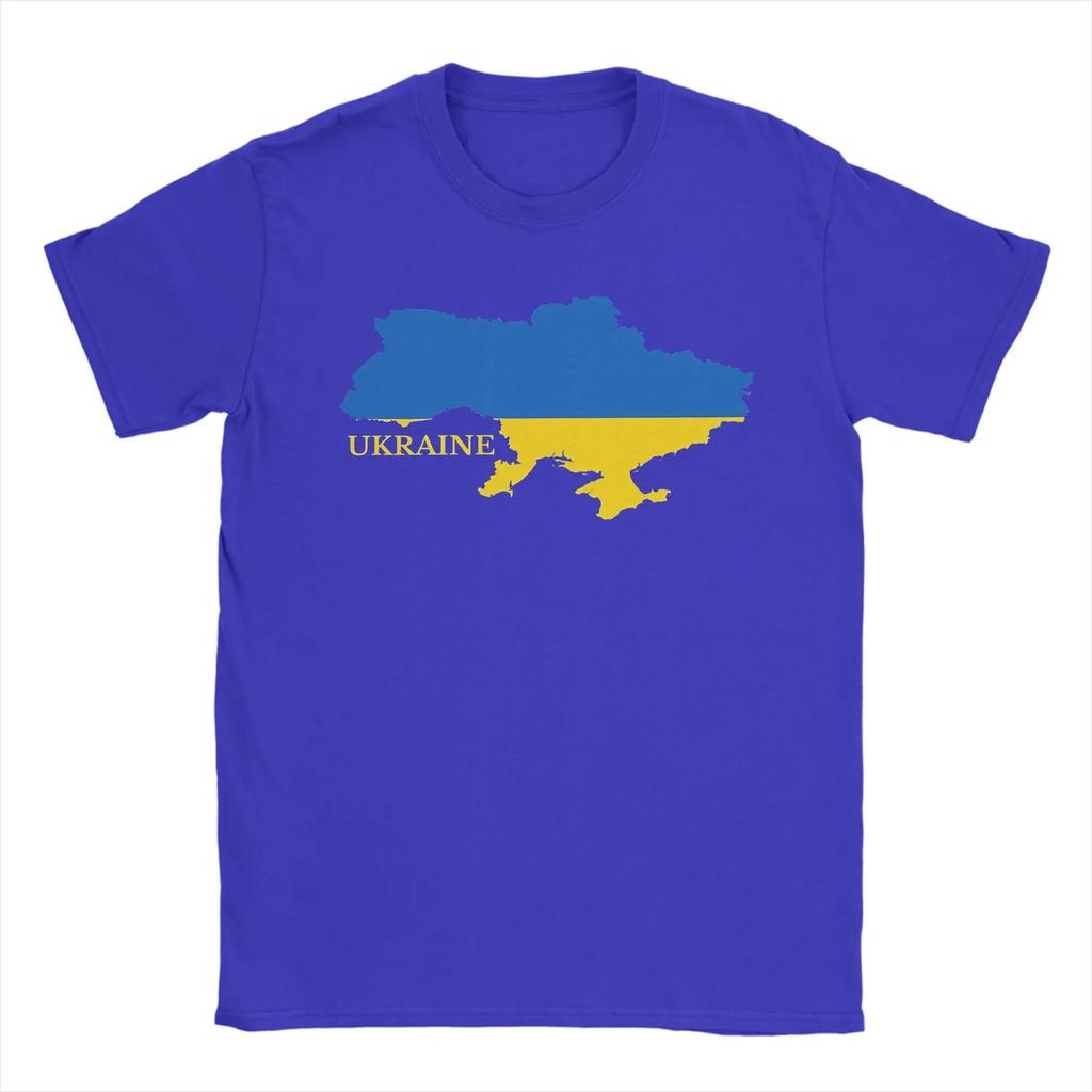Ukraine Flag Map T-Shirts Men  Creative Pure Cotton Tee Shirt Crew Neck Short Sleeve T Shirts Printed Clothing