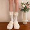 1 Pair Princess Style Dress Socks for Girls Sweet Frilly Socks Ballet Socks Ruffle Ankle Socks with Bows Lace Top Sock