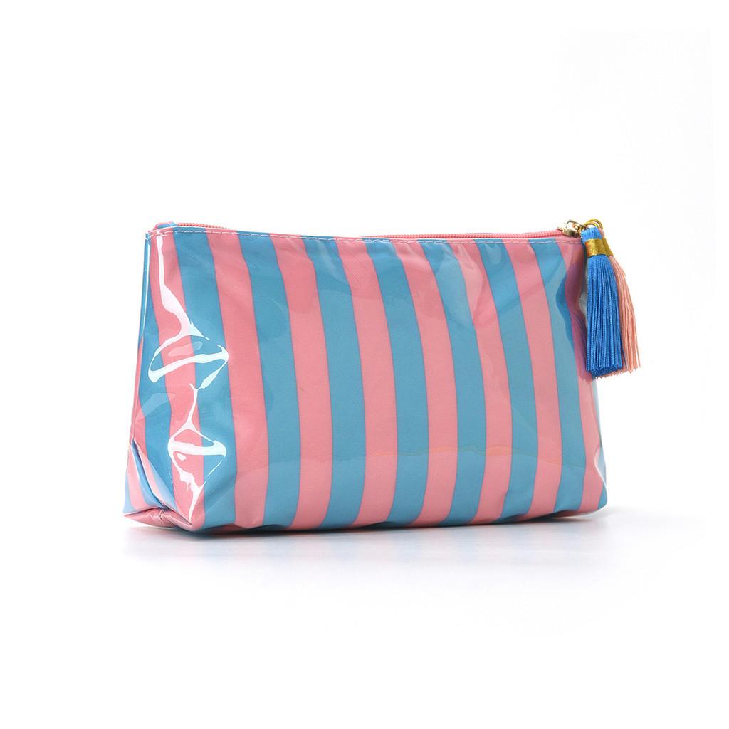 Portable Waterproof Cosmetic Organizer With Pvc And Striped Design For Daily Use
