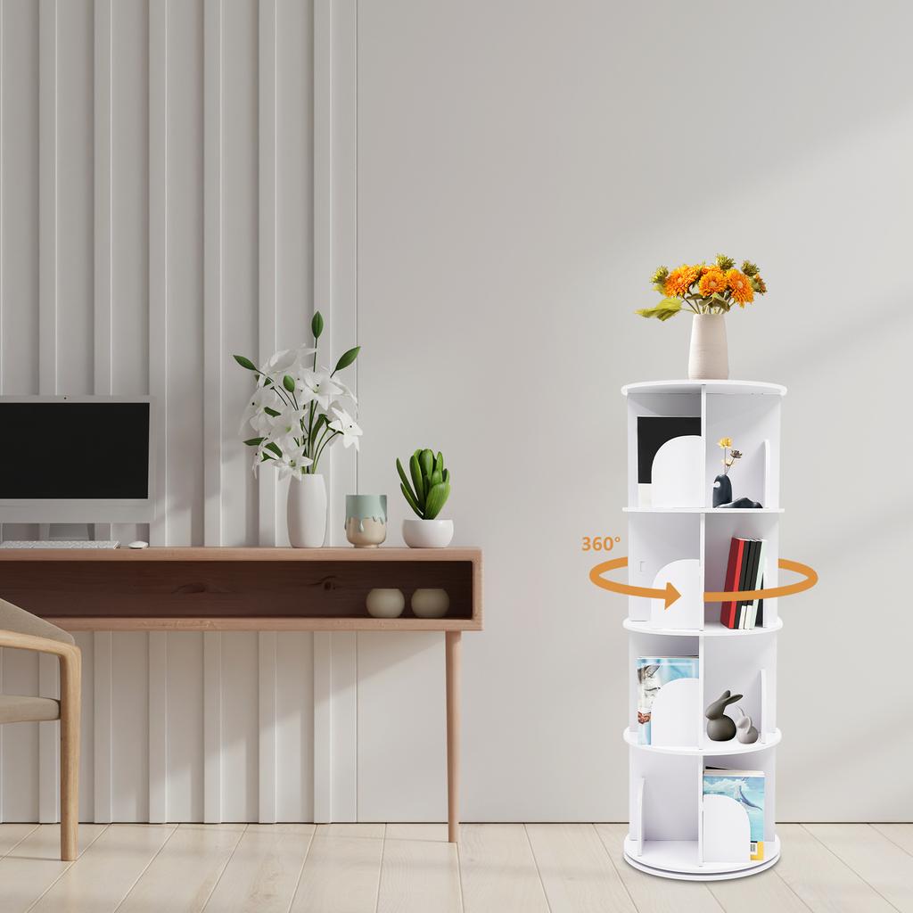 4-Tier Freestanding Bookcase 360° Rotatable Bookshelf Suitable for Bedrooms, Living Rooms, Children's Rooms, Study Rooms