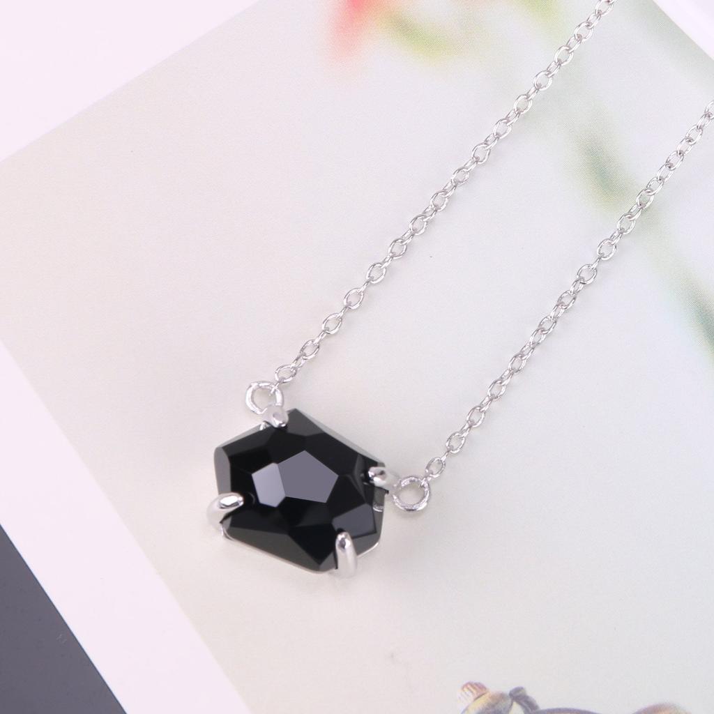 KELITCH Top Crystal Pendant Necklace Handmade Chain Women's Jewelry Gift (Black Silver)