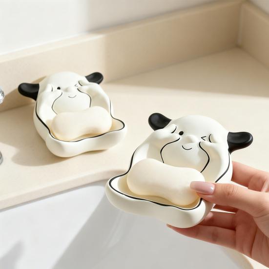 Bathroom Soap Box Puppy Shape Waterproof Soap Dish with Raised Drainage Stripes Soap