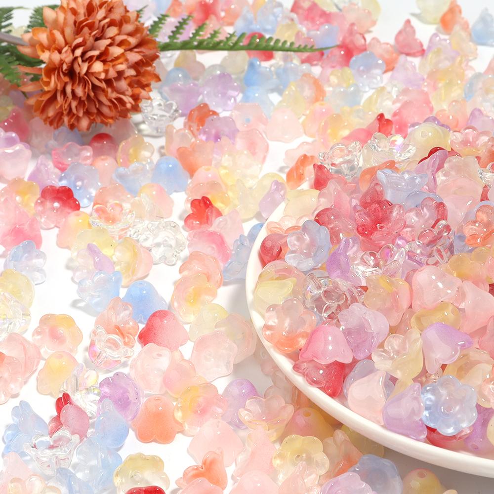 50pcs/Lot Color Lampwork Flower Beads Glass Bell Orchid Spacer Bead Caps for DIY Charm Bracelet Necklace Jewelry Making Findings