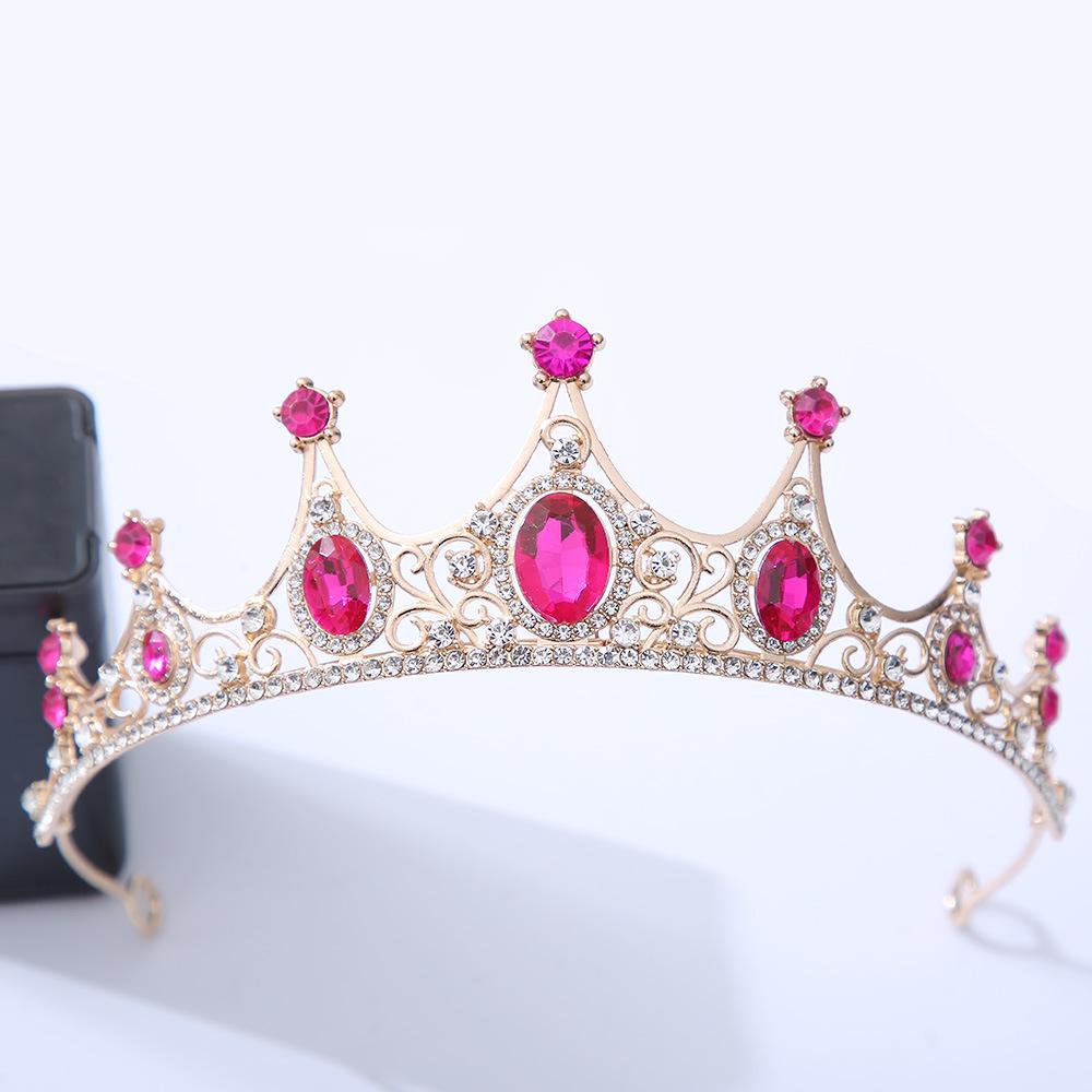DIEZI Luxury Elegant Purple Rose Red Crystal Crown Hair Accessories Tiara Women Party Rhinestone Bridal Crown New Hair Jewelry