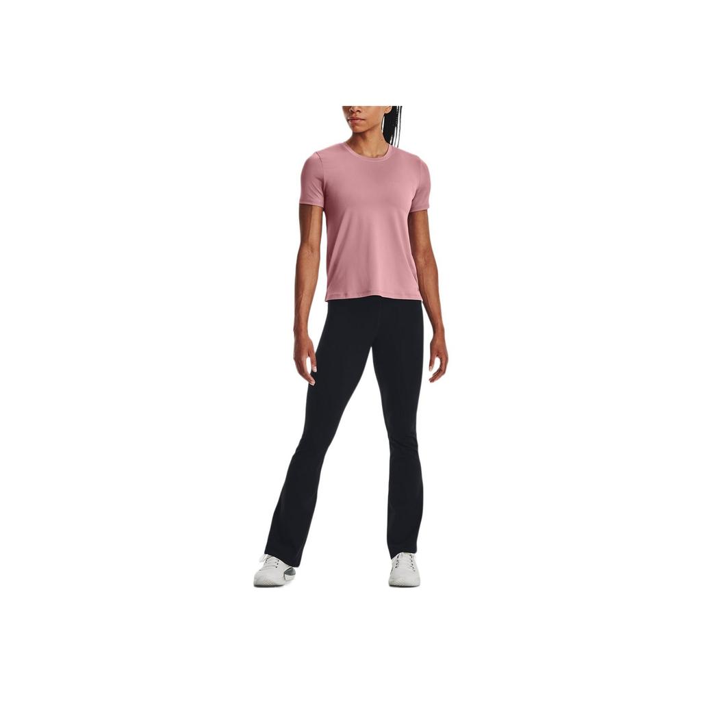 Under Armour Solid Color Round Neck Mesh Back Short Sleeve T-Shirt Women Tops Pink 1379043-697