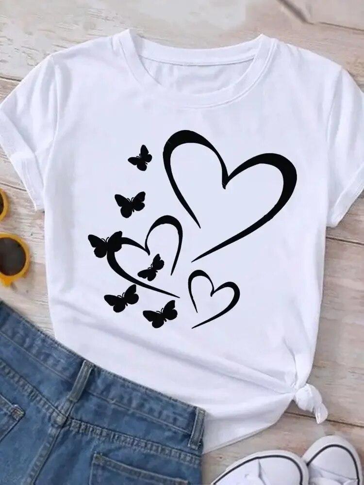 Graphic T Shirt Sunflower Butterfly Cute Summer Casual Clothing Short Sleeve Women Print Fashion Clothes Tee T-shirt FeUnisex Top