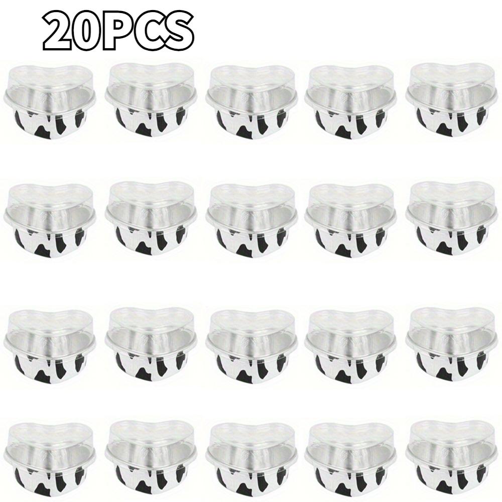20PCS Heart Shape Disposable Aluminum Foil Cupcake Liners with Lids Mini Cake Pans for Wedding Birthday Party Kitchen Gadget
