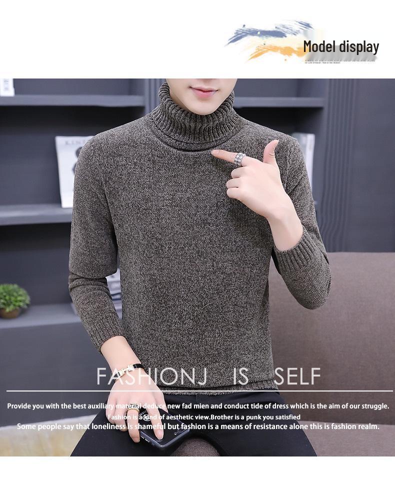 Trendy Men's High Neck Chenille Sweater - Japanese Style Loose Knit Winter Pullover