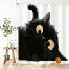 Cute Black Cat Shower Curtain Big Eyes Design Bathroom Decor Animal Art Waterproof Bath Curtain