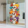 Seasonal Window Art for Parties Skeleton Undead Static Sticker, Waterproof PVC Decorative Decals, Durable Removable Autumn Scene Stickers Film Harvest