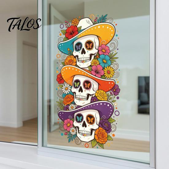 Seasonal Window Art for Parties Skeleton Undead Static Sticker, Waterproof PVC Decorative Decals, Durable Removable Autumn Scene Stickers Film Harvest