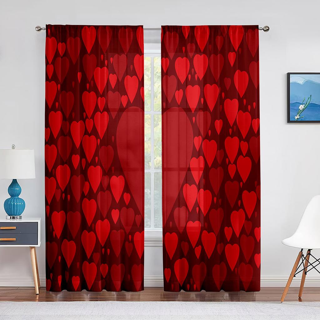 Valentine's Day with Love Hearts Pink Sheer Voile Curtains for Living Room Bedroom Kids Room Decor Tulle Window Treatment Drapes