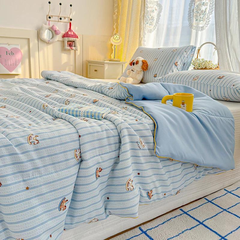 Cartoon Printed Wrinkled Yarn Summer Quilts Cozy Single and Double Air-Conditioned Quilt Cooling Breathable Home Soft Bedspread