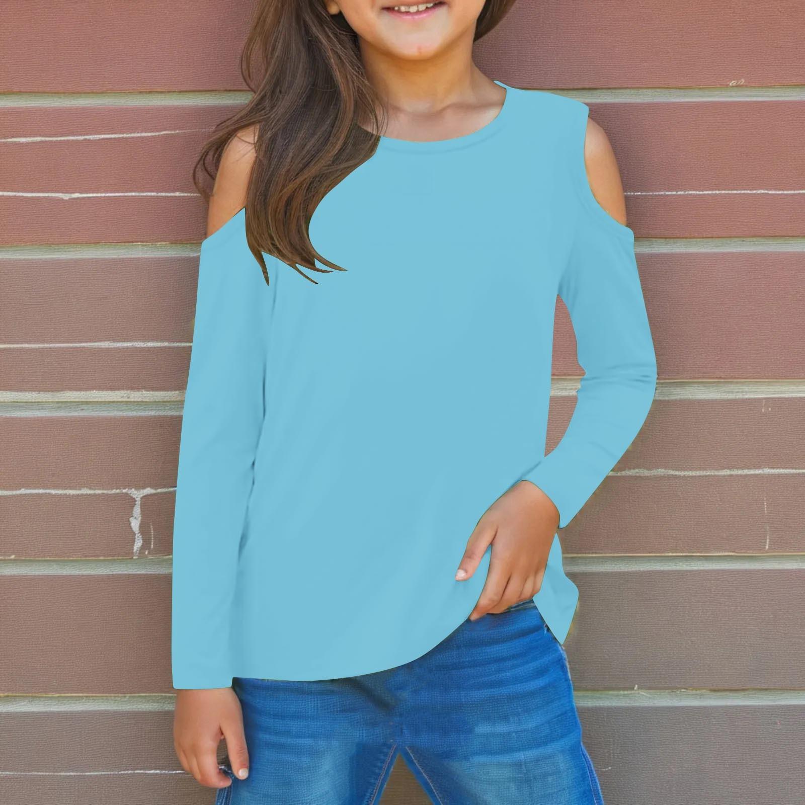 

Футболки для малышей и девочек, детские футболки с длинными рукавами и принтом для мальчиков и девочек 160 небесно-голубой