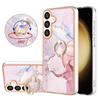 For Samsung Galaxy S24 Case with Ring Kickstand Marble Pattern Electroplating TPU Back Cover