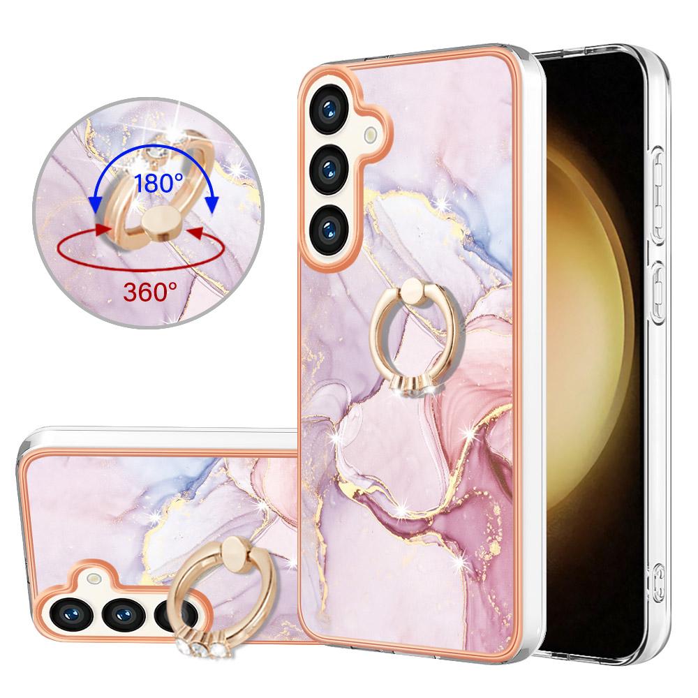 

For Samsung Galaxy S24 Case with Ring Kickstand Marble Pattern Electroplating TPU Back Cover Rose Gold 005