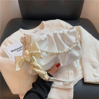 Fashion Pleated Crossbody Shoulder Bag Fashion Cloud PU Leather Small Handbags Purse Women Pearl Luxury Design Underarm Bags KTY