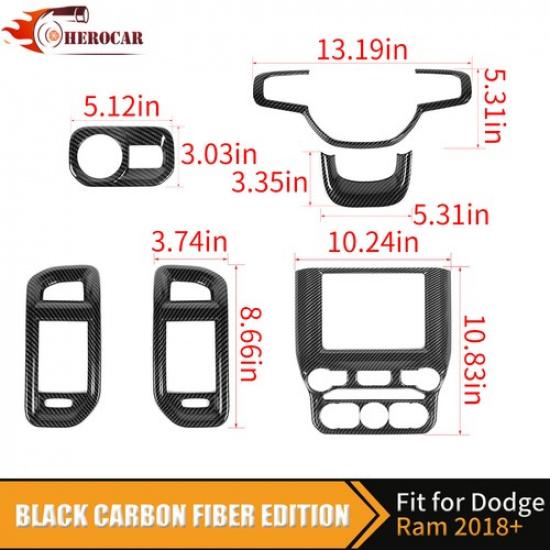 6x Center Steering Wheel AC GPS Covers For Dodge Ram + Carbon Fiber Interior
