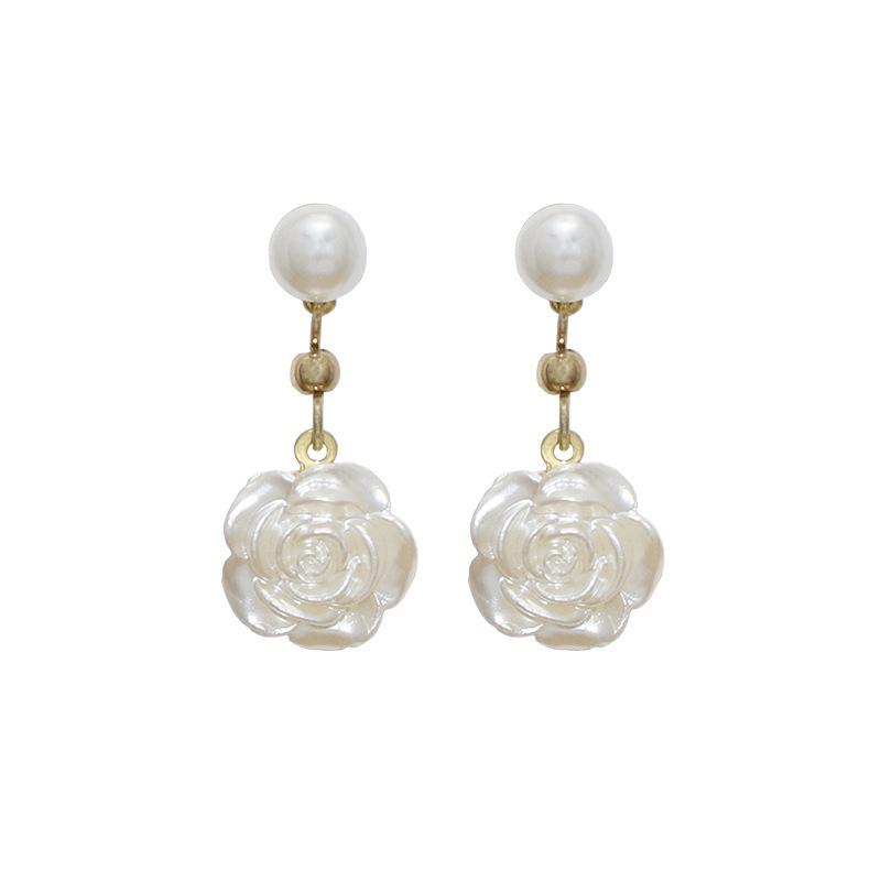 Camellia Handmade 925 Silver Pearl Earrings - High-End Autumn/Winter Design for Women