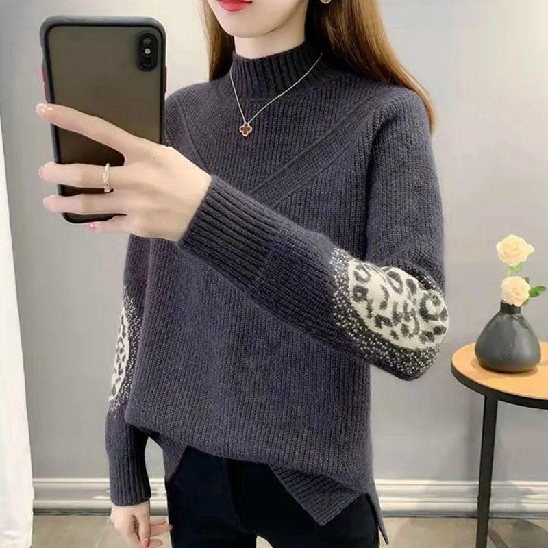 Plus Size Solid Mock Neck Sweater, Casual Long Sleeve Sweater for Fall & Winter, Women's Plus Size Clothing