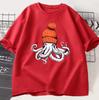 Octopus Orange Beanie Cotton TShirt Japanese Style Graphic Tees Casual Cotton Short Sleeve Round Neck Tshirts Unisex Clothe