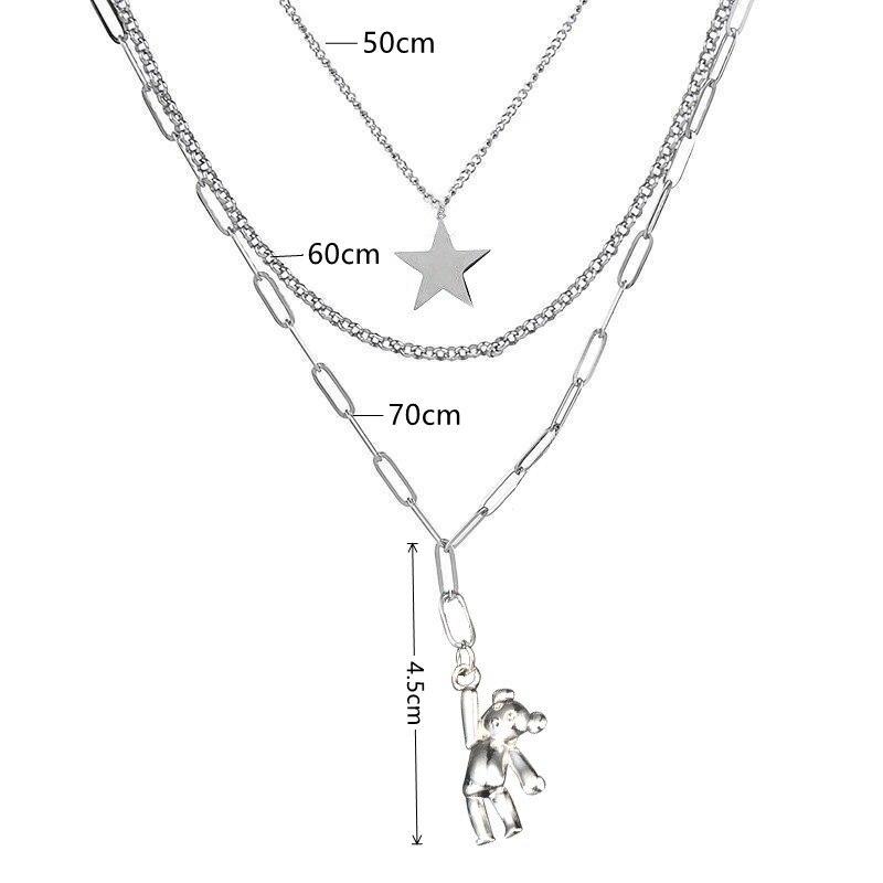 1 Stück Vintage Halskette für Männer und Frauen Hip Hop Kalter Wind Hase Pentagramm Anhänger Mehrschichtiger Schmuck