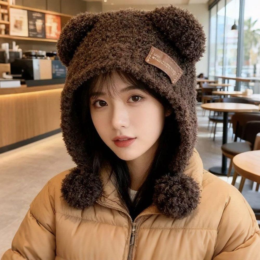 New Fluffy Bear Ears Hat Warm Balaclava Hat Wool Hat Winter