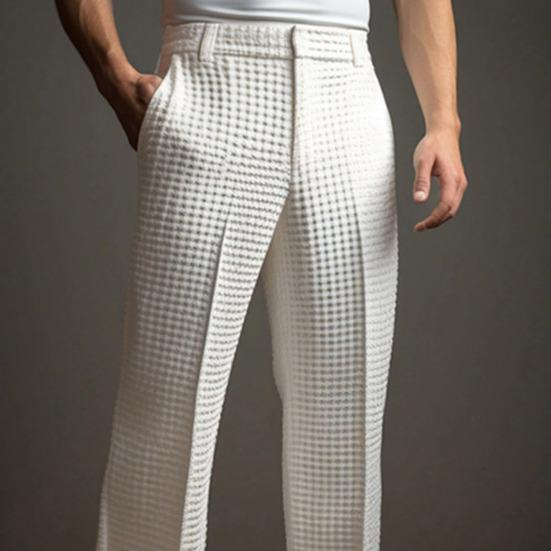 Men Waffle Dress Pants Casual Business Suit Trousers Wide Leg Trousers with Belt Loop for Office Dating Vacation Daily Wear
