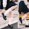 Damen Beinstulpen im japanischen Stil, Zopfmuster, mit süßer Schleife, Lolita, Studentin, einfarbige Fußabdeckung, Häkel-Twist-Streifenmuster, Wadenstrümpfe
