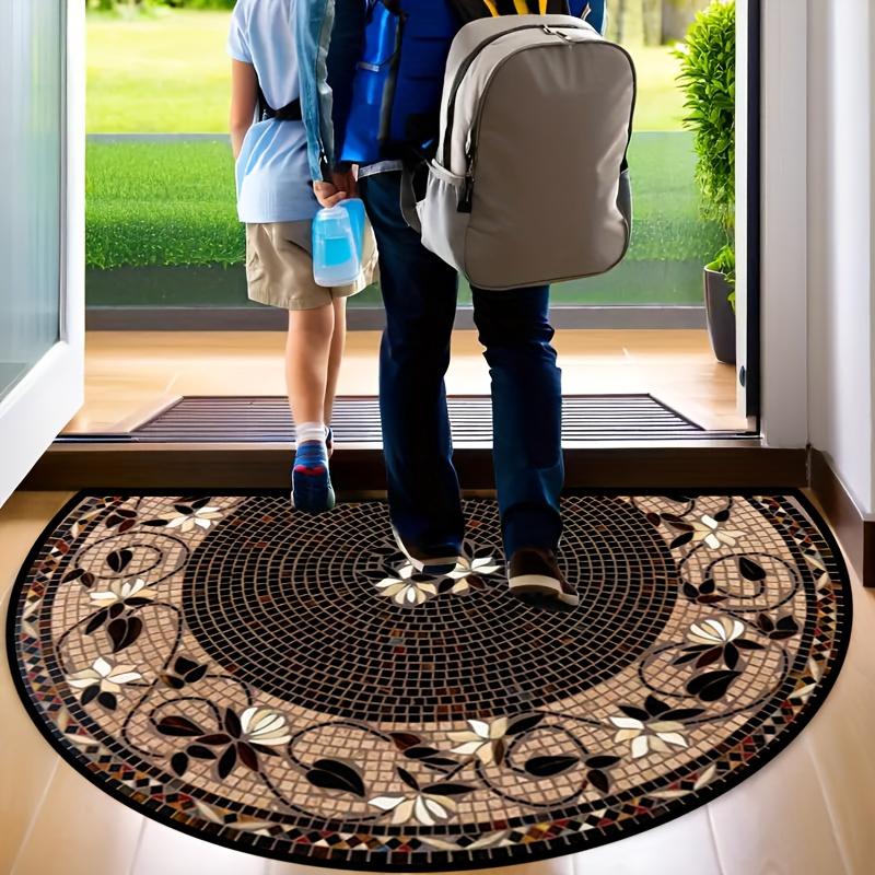 Floral Mosaic Doormat - Vintage Semi-Circular Rubber Backing, Indoor/Outdoor Rug, Durable Comfortable Floor Mat for Home Decor