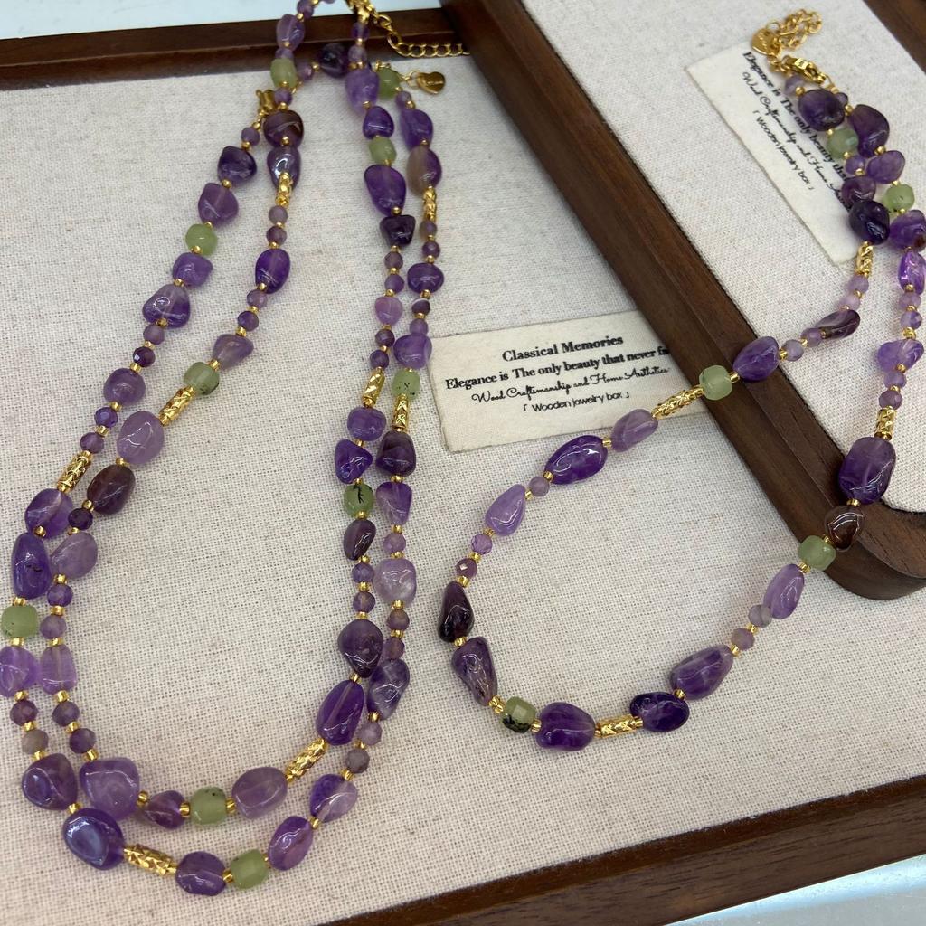 Summer Dopamine Amethyst Grape Stone Necklace Women'S Fashion Retro Sense Light Luxury Niche Collarbone Chain