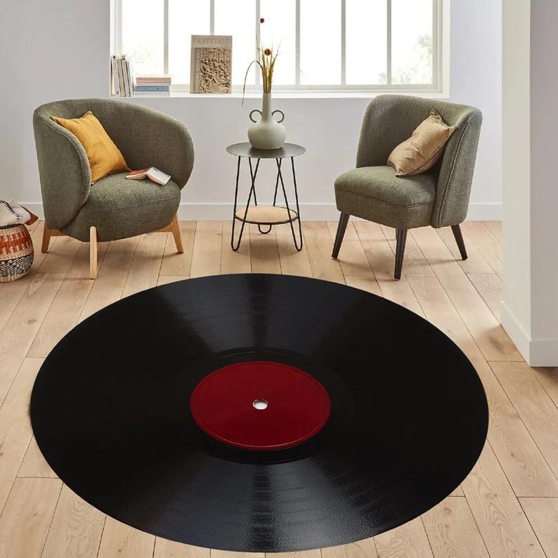 Popular Vinyl Record Round Rug Retro Living Room Decoration Carpet Music Record CD Bedroom Decoration Carpet Bathroom Door Mat