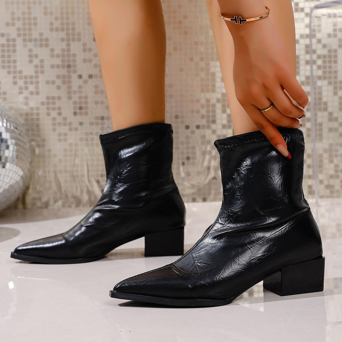 

Fashion 2025 Women s Autumn Boots PU Leather Pointed Toe Elegant Short Boots Slip on Botas Mujer Office Ladies Fashion Botines Size35-42 35 чорний