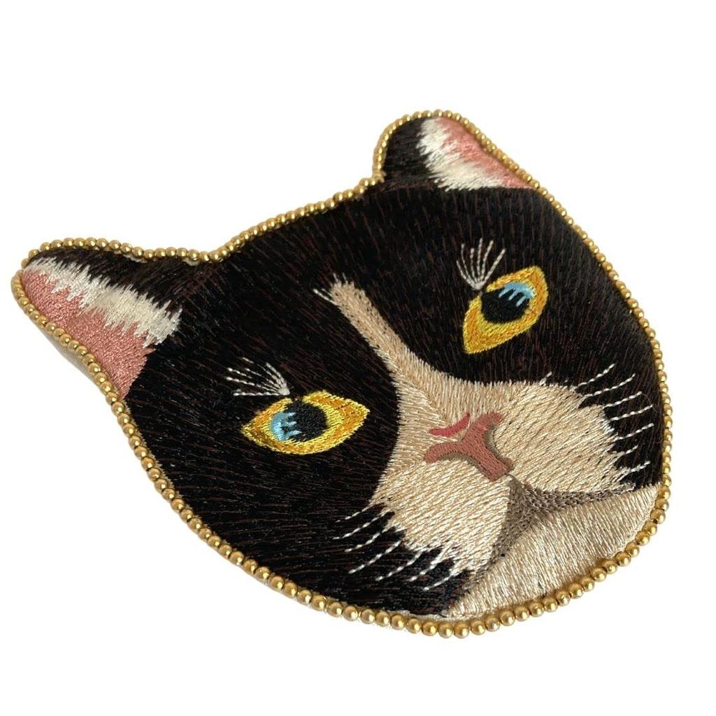 Tokyo Kankan Coin Purse Embroidery Cat Miscellaneous Cat Cute Pouch Coin Purse Accessory Case Mini Pouch Mini Wallet "Cat Pouch Black" Women's