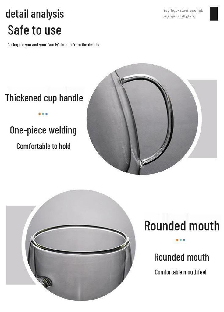 Insulated Double-Walled Glass Cup with Handle - Transparent Milk, Water, Coffee, Tea Cup