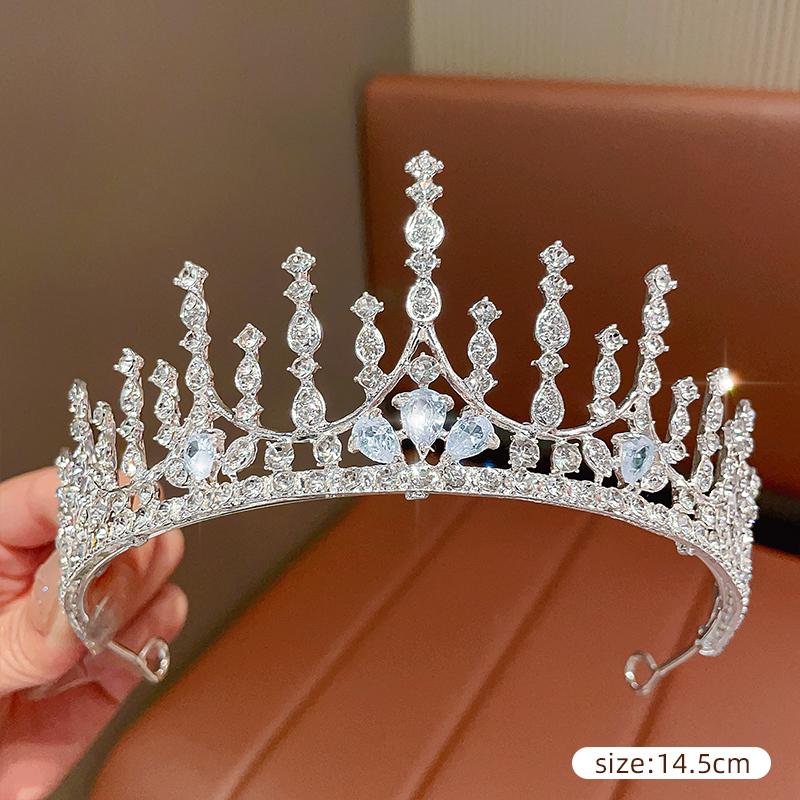 DIEZI Women Girls Silver Color Crown Headwear Korean Crystal Tiara Fashion Birthday Dress Rhinestone Crown Hair Accessories