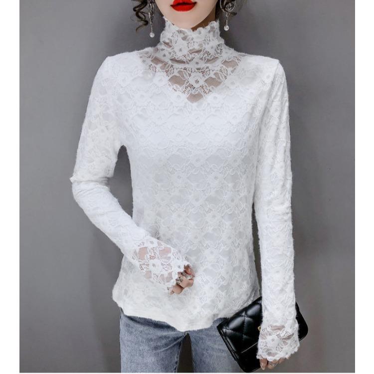Modisches hochgeschlossenes Spitzen-Camisole in Übergröße für Damen im Frühling und Herbst, süßes, einfarbiges Tanktop