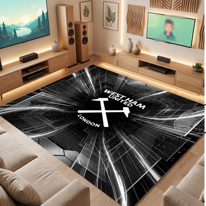 West Ham United Football Print Crystal Velvet Rug, Comfortable Water Absorbent Non Slip Indoor Floor Carpet