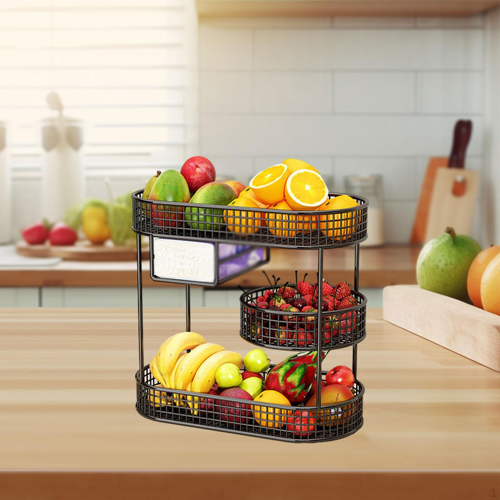 

3-слойная корзина для фруктов, хлеба, овощей, многоцелевой держатель для железных мисок для столовой чёрный