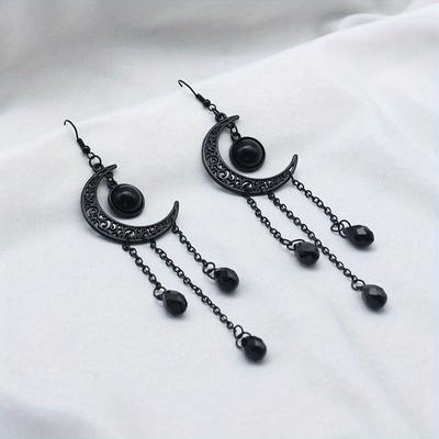 Halloween-Ohrschmuck, geschnitzter goldener Mond, Kette, Quasten-Design, baumelnde Ohrringe, Goth-Stil, weibliches Geschenk