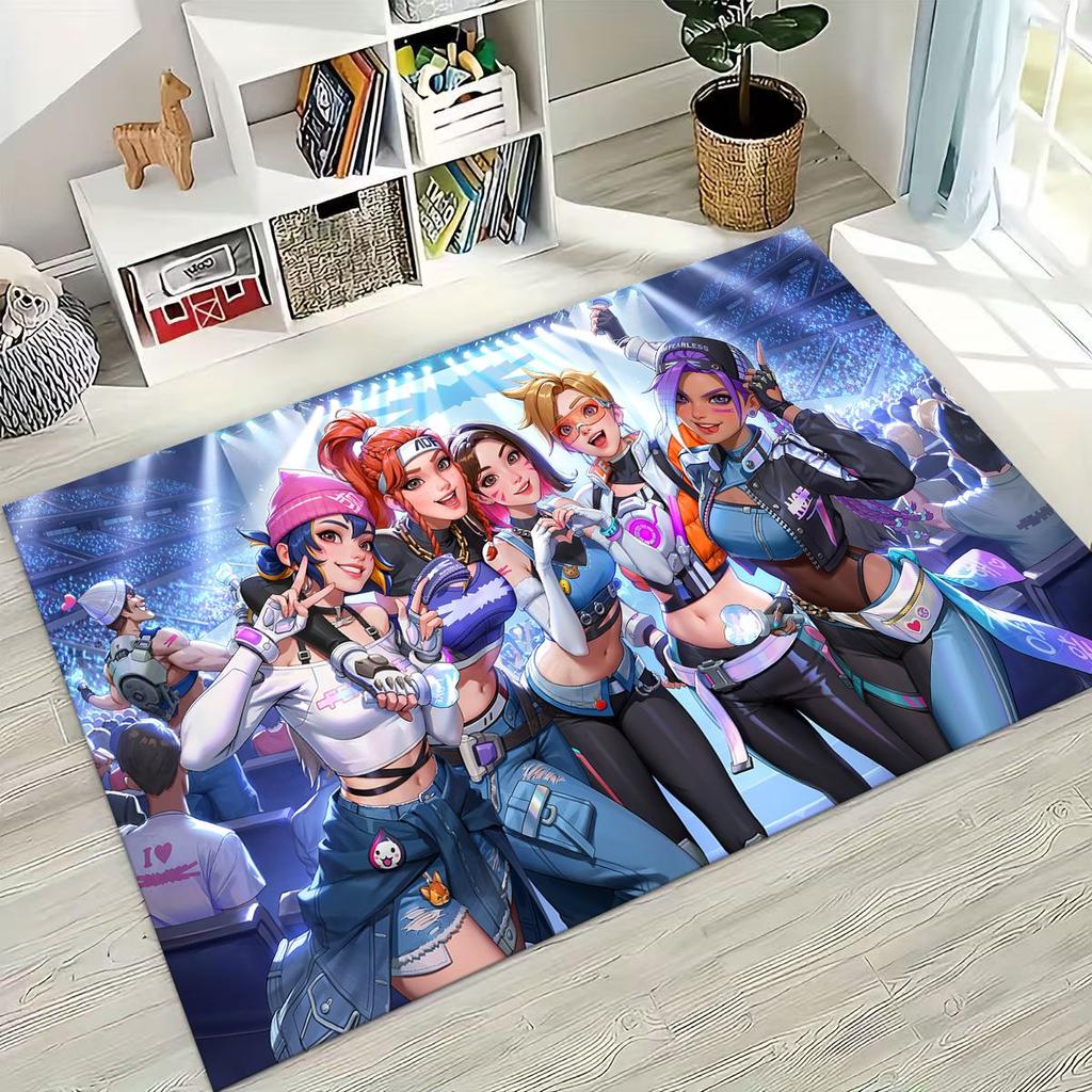 Game OW Overwatch D.VA Mei Reaper Cartoon 3D Rug for Bedroom Living Room Sofa Home Doormat Decor, Large Kids Non-slip Floor Mat