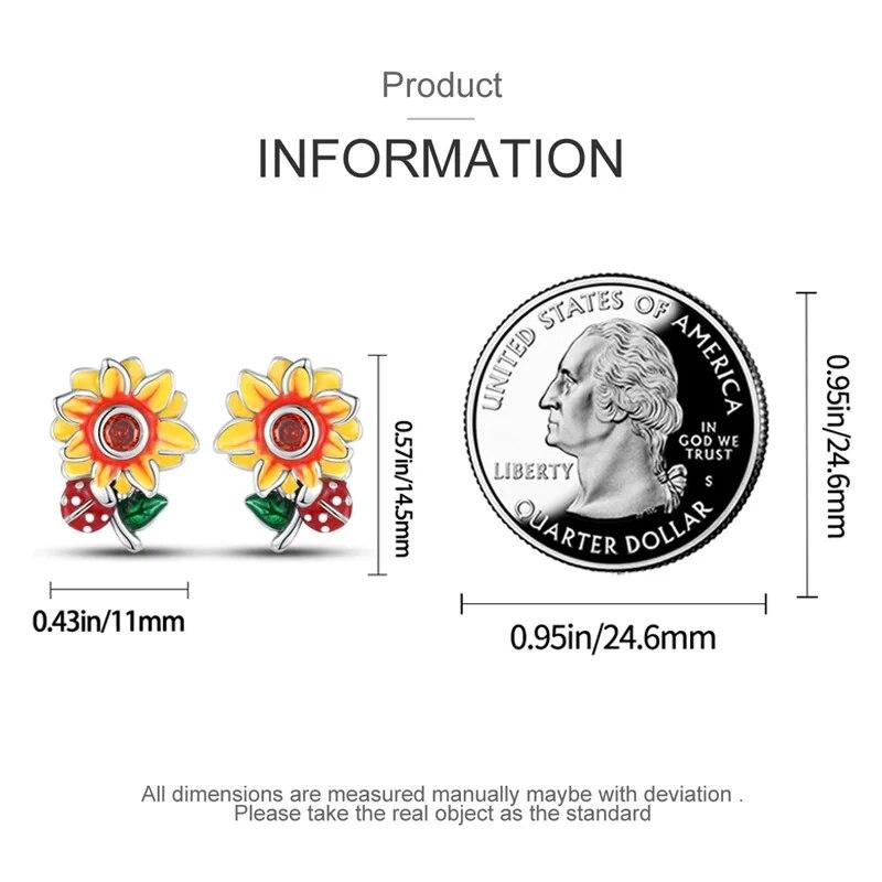 NEW 925 Silver Ear Jewelry Sunflower Flowers Plants Design Stud Earrings Trendy Female Luxury Fine Engagement Wedding Earring