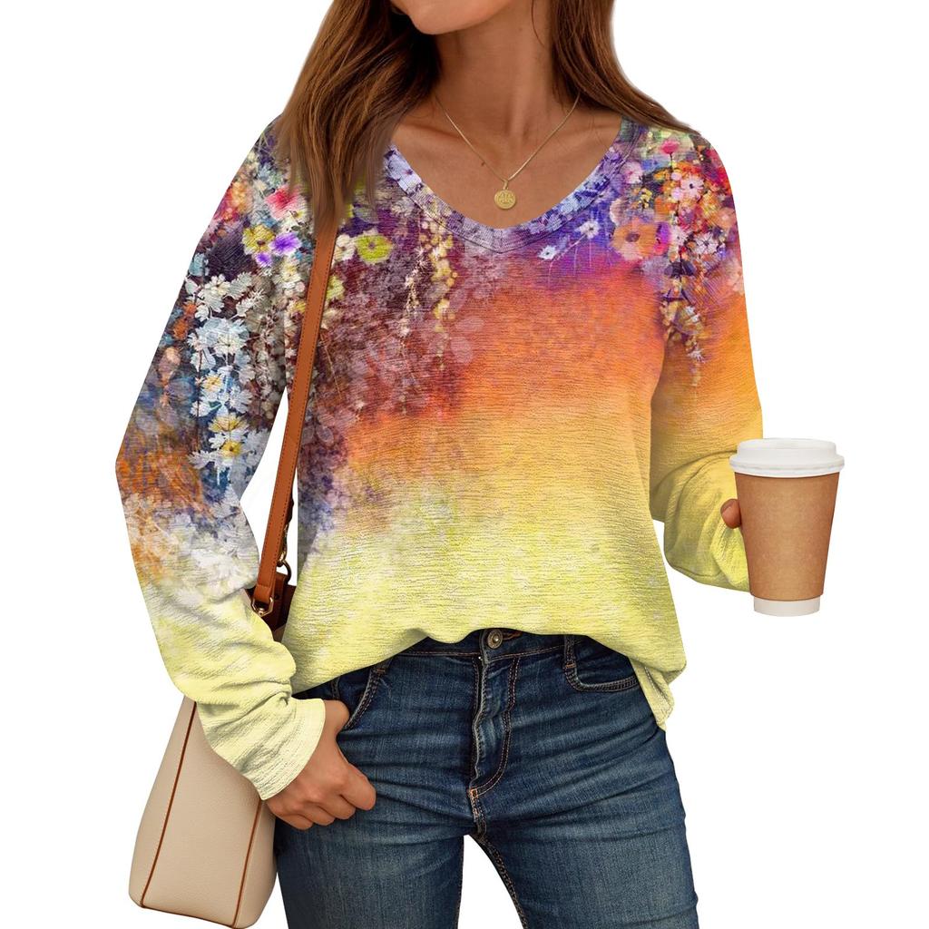 Damen Langarmshirt mit V-Ausschnitt, Basic-T-Shirt, lässiges Top, trendige Tunika-Outfits für den Herbst, tailliertes T-Shirt