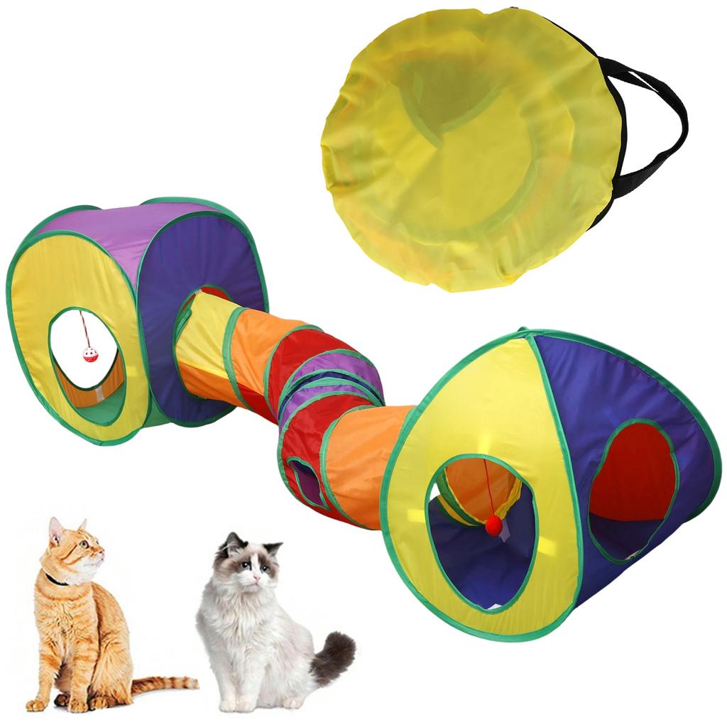 Cat Play Tunnel Cube Foldable Pet Tent Toy Combo Pop Up Cat Play Tunnel with Ball and Bell Kitty Training Interactive Fun Toy