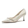BEIJIANI 3356-1 Knotenperle Xiuhe Satin Hochzeits-Stilettos für Damen
