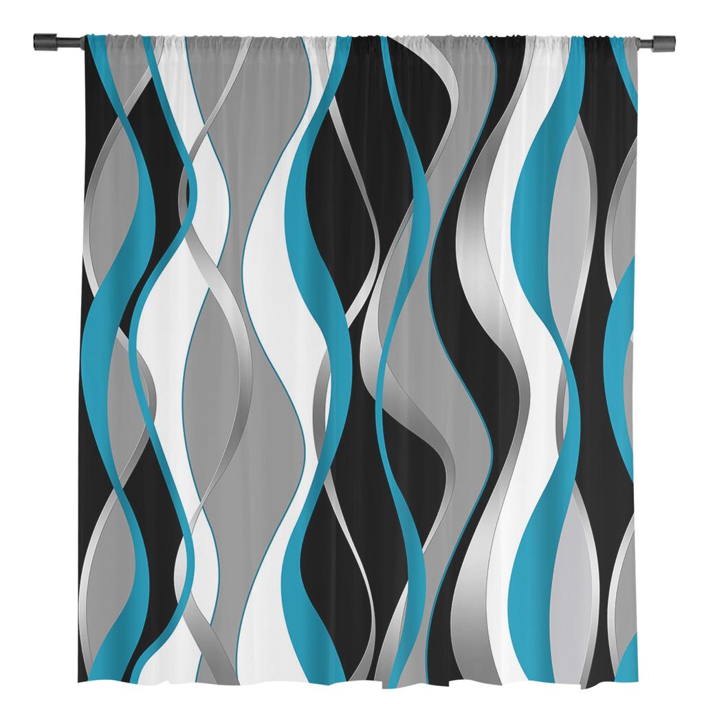 Abstract Lines Gradient Blue Sheer Curtains for Living Room Decoration Window Curtains for Kitchen Tulle Voile Organza Curtains