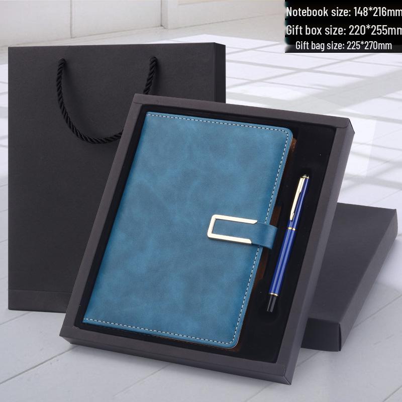 Men's Business Notebook with Printed Pages, Leather Cover, Magnetic Buckle, and Pen Holder. Perfect for Meeting Minutes and Office Use.