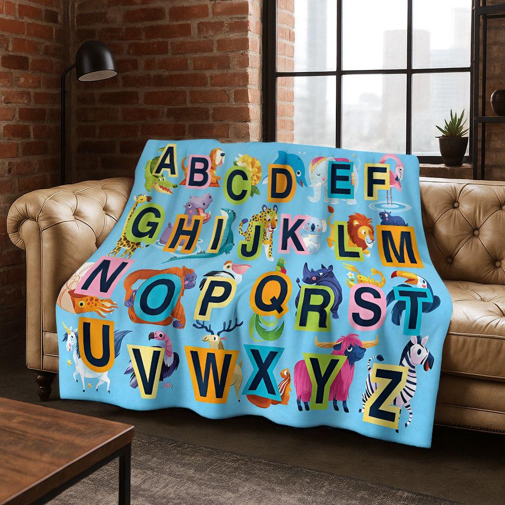 ABC Animal Alphabet Cartoon Early Educatio Children Flannel Blanket,Cozy Soft Throw Blanket for Home Bedroom Bed Sofa Cover