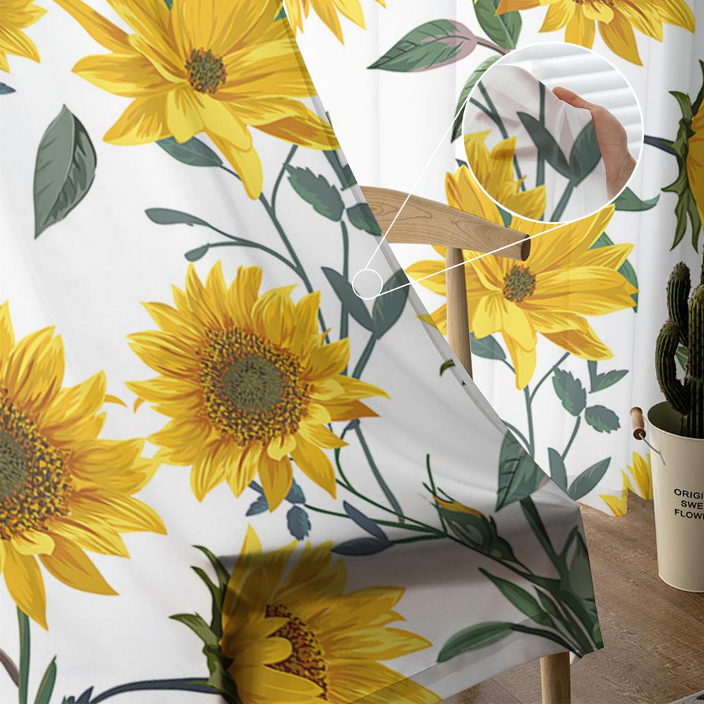 Sunflower Texture Retro Sheer Curtains for Living Room Decoration Window Curtains for Kitchen Tulle Voile Organza Curtains